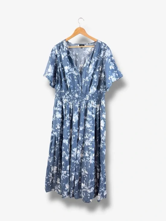 Torrid Blue Floral Maxi Dress 2X Tiered Pockets Modest Casual Cottage Western - Picture 2 of 12